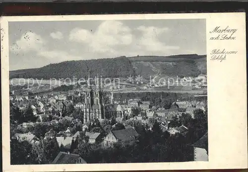 Marburg Lahn Blick vom Schloss Elisabethkirche Kupfertiefdruck Kat. Marburg