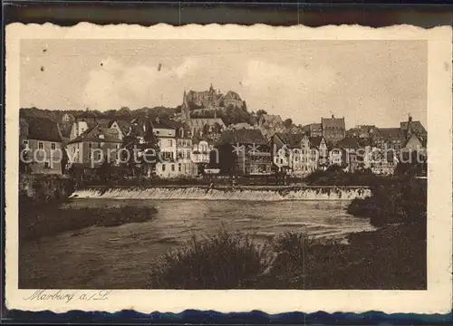 Marburg Lahn Lahn Wehr Altstadt mit Schloss Kupfertiefdruck Kat. Marburg