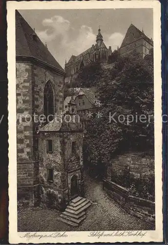 Marburg Lahn Partie am Lutherkirchhof mit Schloss Kat. Marburg