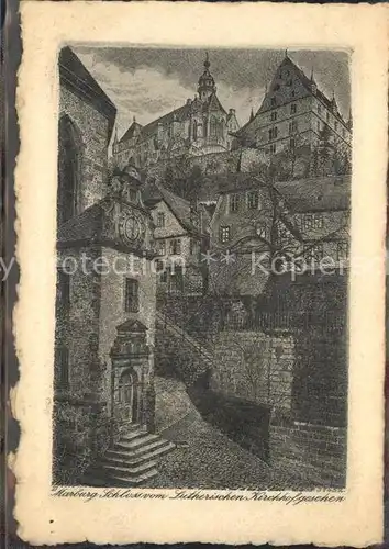 Marburg Lahn Schloss vom lutherischen Kirchhof gesehen Kuenstlerkarte Kat. Marburg