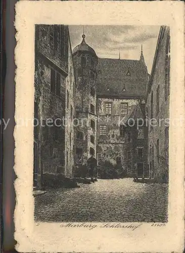 Marburg Lahn Schlosshof Zeichnung Kuenstlerkarte Kat. Marburg