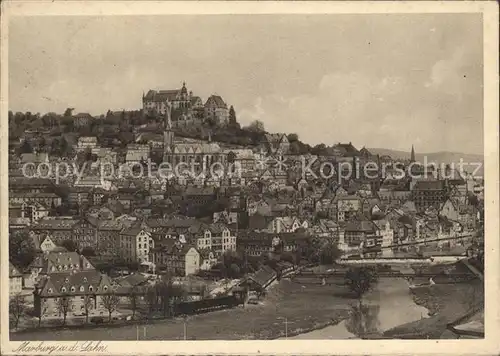Marburg Lahn Alstadt mit Schloss Kupfertiefdruck Kat. Marburg