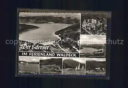 Waldeck Edersee Fliegeraufnahme Schloss Waldhotel Jaegerheim Jugendherberge Segeln Kat. Edertal