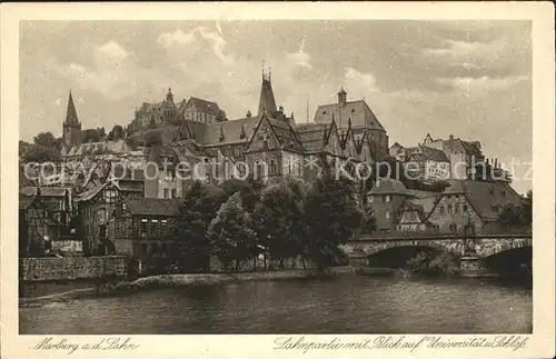 Marburg Lahn Lahnpartie Bruecke Universitaet Schloss Kupfertiefdruck Kat. Marburg