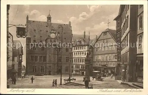 Marburg Lahn Rathaus und Marktplatz Kupfertiefdruck Kat. Marburg