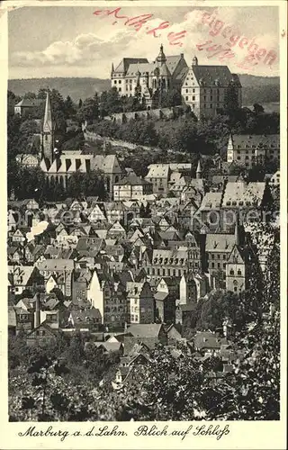 Marburg Lahn Blick auf Schloss Freigabe Stempel Zensur Kat. Marburg