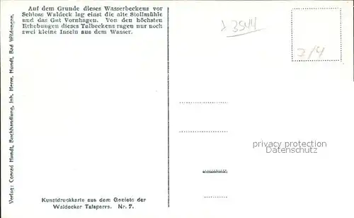 Waldeck Edersee Waldecker Talsperre Edertalsperre Stausee Schloss Kunstdruckkarte Nr. 7 Kat. Edertal