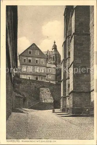 Marburg Lahn Pfarrkirche mit Schlossblick Bund Heimatschutz Kat. Marburg