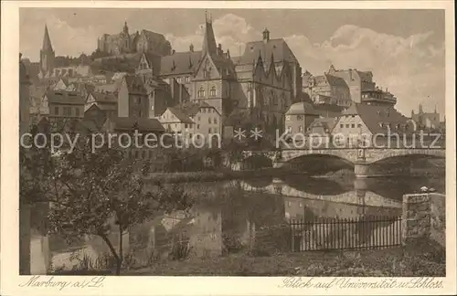 Marburg Lahn Lahnbruecke Universitaet Schloss Kupfertiefdruck Kat. Marburg