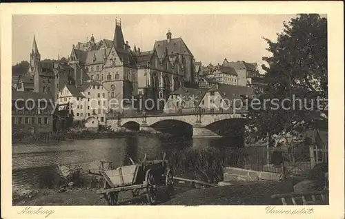 Marburg Lahn Karren Lahnbruecke Universitaet Gravure Karte Nr 713 Kat. Marburg