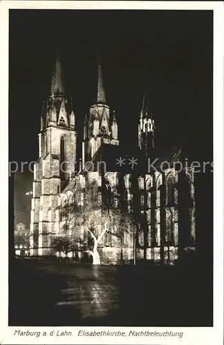 Marburg Lahn Elisabethkirche Nachtbeleuchtung Kat. Marburg