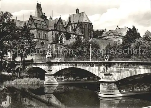 Marburg Lahn Lahnbruecke mit Universitaet Kat. Marburg