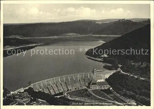 Waldeck Edersee Sperrmauer Edertalsperre Schloss Fliegeraufnahme Kat. Edertal