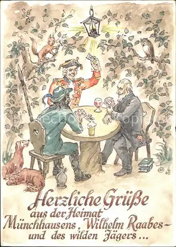 Neuhaus Solling Muenchhausen Wilhelm Raabe Wilde Jaeger Kuenstlerkarte Kat. Holzminden