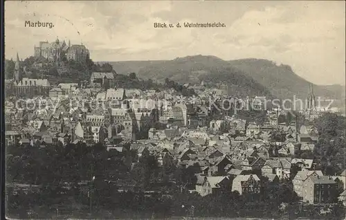 Marburg Lahn Blick von der Weintrautseiche Altstadt Schloss Kat. Marburg