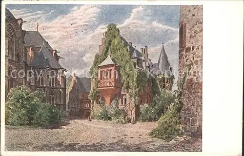 Marburg Lahn Hinter der Elisabethkirche Kuenstlerkarte Nr 2 nach Gemaelde von K. Lindegreen Kat. Marburg