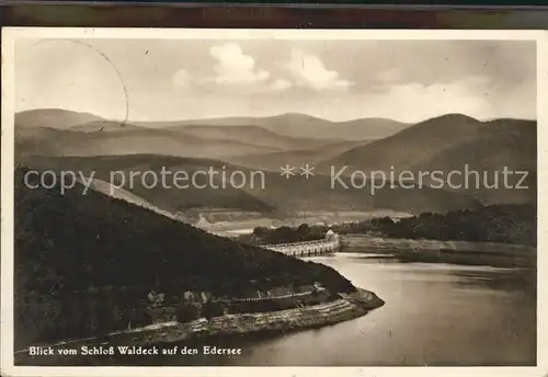 Edersee Blick vom Schloss Waldeck Edertalsperre Sperrmauer Kat. Edertal