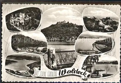 Waldeck Edersee Schloss Zeltlager Strandbad Jaegerheim Sperrmauer Edertalsperre Kat. Edertal