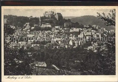 Marburg Lahn Stadtbild mit Schloss Kupfertiefdruck Kat. Marburg