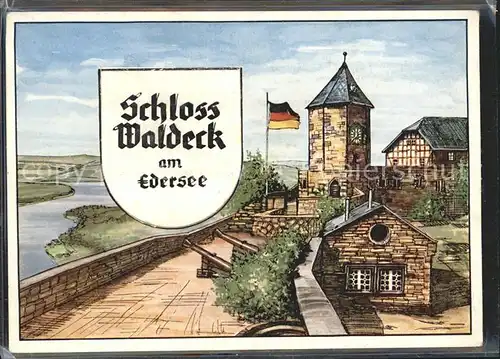 Waldeck Edersee Schloss Uhrturm Kanone Burghotel Kat. Edertal