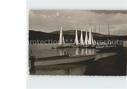 Waldeck Edersee Edertalsperre Blick vom Haus am See Segelboot Kat. Edertal