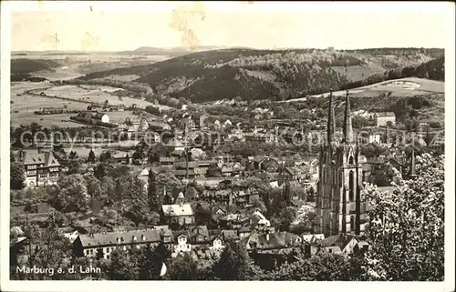 Marburg Lahn Blick ueber die Stadt Kirche Kat. Marburg