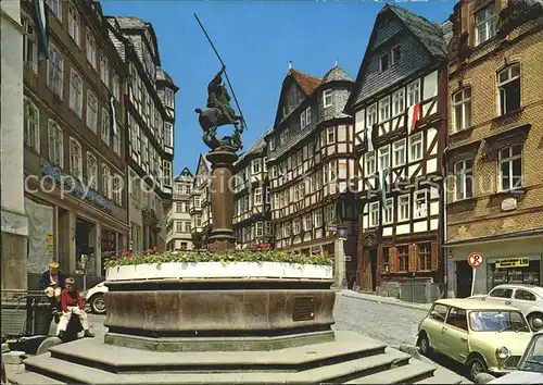 Marburg Lahn Am Markt Fachwerkhaeuser Brunnen Kat. Marburg