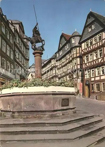 Marburg Lahn Marktbrunnen Fachwerkhaeuser Kat. Marburg