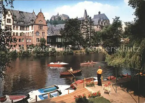 Marburg Lahn Lahnpartie mit Schloss und Universitaet Rudern Tretboot Kat. Marburg