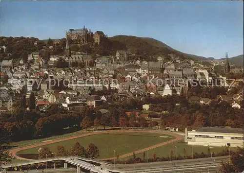 Marburg Lahn Sportstadion Altstadt mit Blick zum Schloss Kat. Marburg