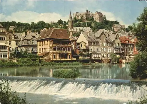 Marburg Lahn Wehr Altstadt mit Blick zum Schloss Kat. Marburg