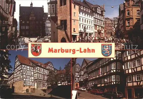 Marburg Lahn Oberer Marktplatz Altstadt Fachwerkhaeuser Wappen Kat. Marburg