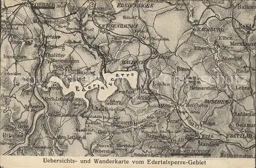 Waldeck Edersee uebersichtskarte Wanderkarte vom Edertalsperre Gebiet Kat. Edertal