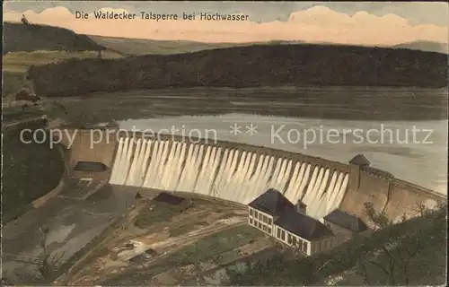 Waldeck Edersee Waldecker Talsperre Edertalsperre bei Hochwasser Kunstdruckkarte No 3 Kat. Edertal