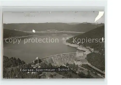 Waldeck Edersee Sperrmauer Edertalsperre Schloss Fliegeraufnahme Kat. Edertal