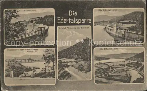 Edertal Edertalsperre Sperrmauer Motorboot Schloss Waldeck  Kat. Edertal