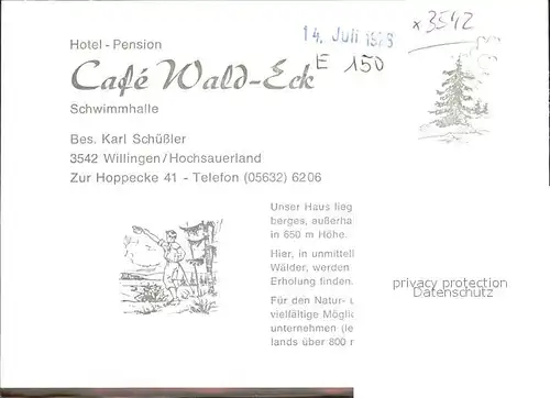 Willingen Sauerland Hotel Pension Cafe Wald Eck Kat. Willingen (Upland)