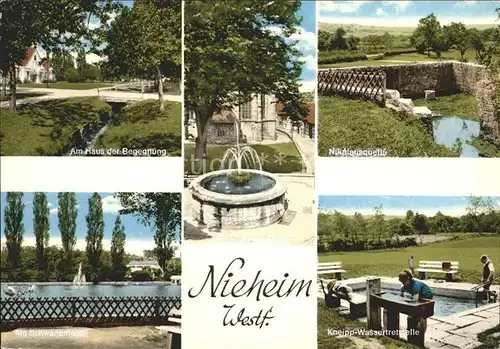 Nieheim Haus der Begegnung Nikolausquelle Brunnen Kneipp Wassertretstelle Schwanenteich Kat. Nieheim