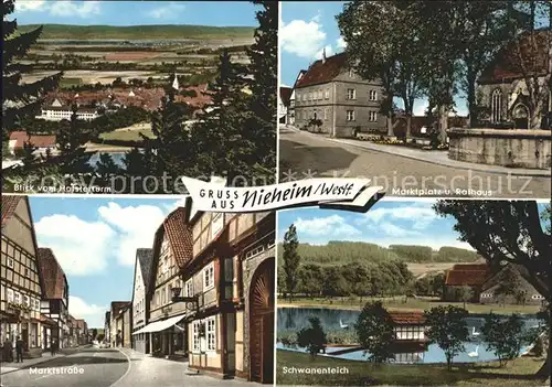 Nieheim Blick vom Holsterturm Marktplatz Rathaus Marktstrasse Schwanenteich Kat. Nieheim