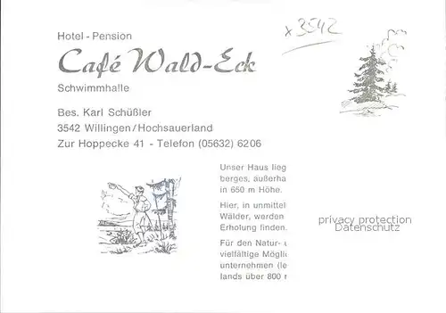 Willingen Sauerland Hotel  Pension Cafe Wald  Eck Kat. Willingen (Upland)