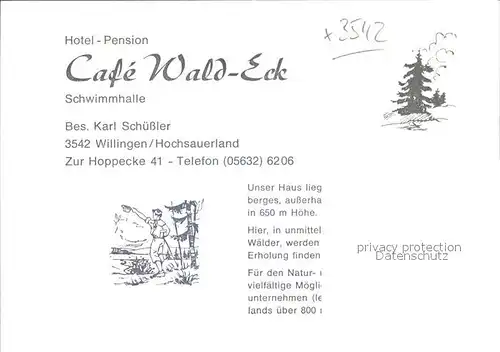 Willingen Sauerland Hotel  Pension Cafe Wald  Eck Kat. Willingen (Upland)