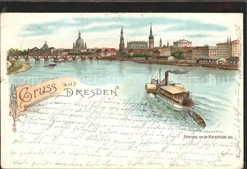 Dresden Blick von Marienbruecke Dampfer  Kat. Dresden Elbe