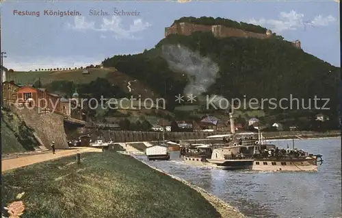 Koenigstein Saechsische Schweiz Festung mit Dampfer Kat. Koenigstein Saechsische Schweiz