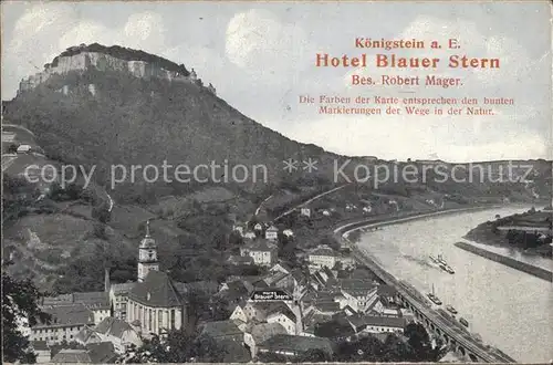 Koenigstein Saechsische Schweiz Hotel Blauer Stern Festung Aufklappkarte Kat. Koenigstein Saechsische Schweiz