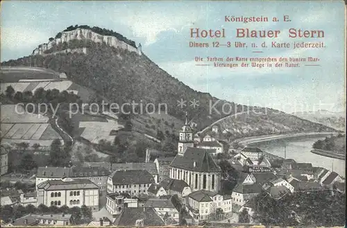 Koenigstein Saechsische Schweiz Hotel Blauer Stern Aufklappkarte Kat. Koenigstein Saechsische Schweiz