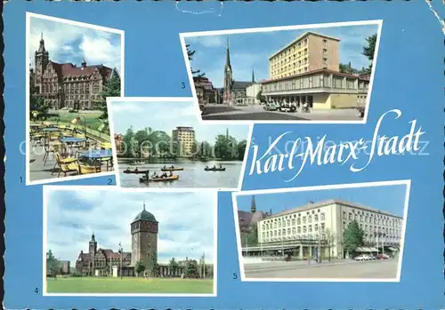 Karl Marx Stadt Rathaus Theaterplatz Roter Turm Hotel Chemnitzer Hof Kat. Chemnitz