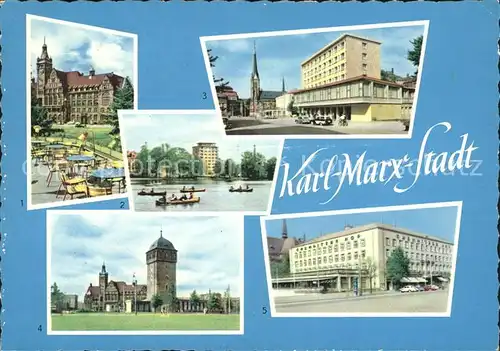 Karl Marx Stadt Rathaus Hochhaus am Schlossteich Theaterplatz Roter Turm Kat. Chemnitz