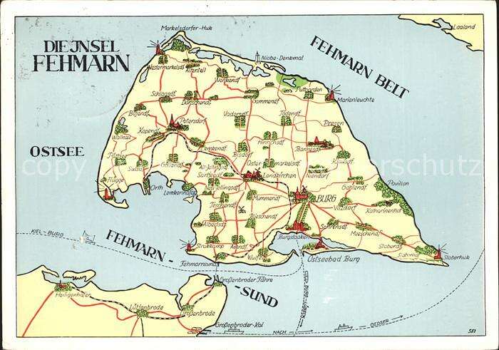 Ak Ansichtskarte Insel Fehmarn Landkarte Mit Sehenswuerdigkeiten Kat