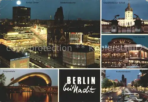 Berlin bei Nacht Kurfuerstendamm Charlottenburger Schloss Europa Center Kongresshalle Gedaechtniskirche Kat. Berlin