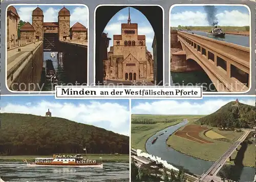 Minden Westfalen Schleuse Porta Westfalica Schiffsbruecke Dampfer Kat. Minden